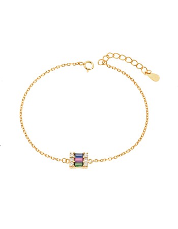 Βραχιόλι Senza από επιχρυσωμένο ασήμι 925, με πολύχρωμα και λευκά ζιργκόν - SSR3948GMU