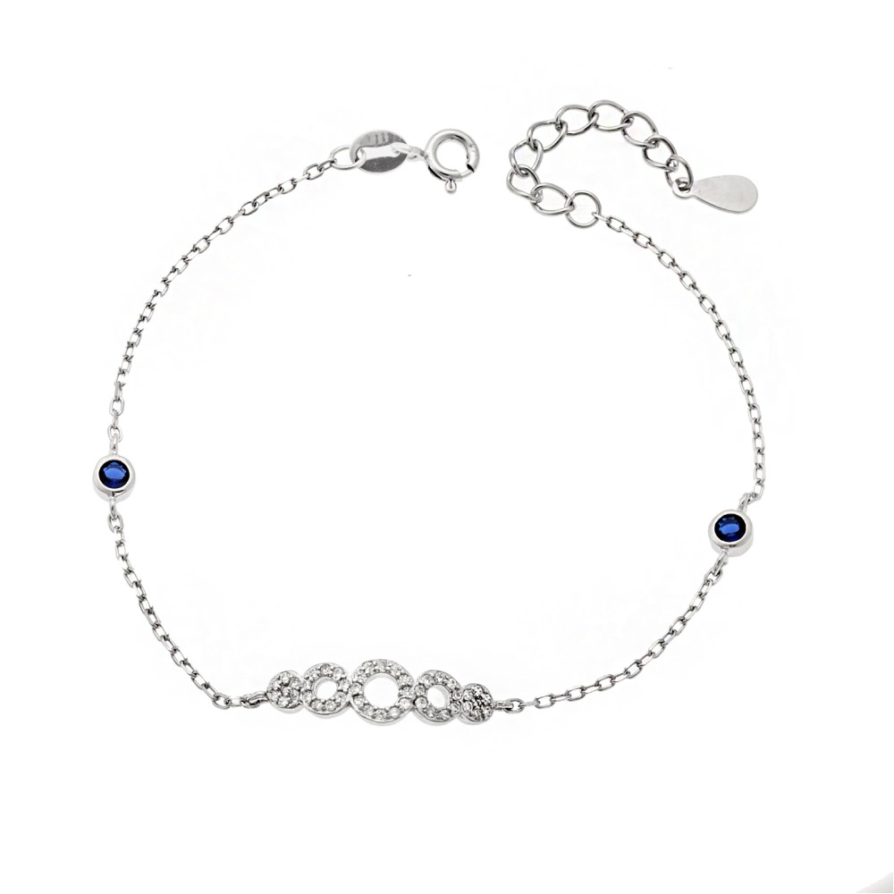 Βραχιόλι Senza από ασήμι 925, κύκλοι με λευκά ζιργκόν και μπλε πέτρες - SSR3949SBL