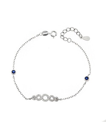 Βραχιόλι Senza από ασήμι 925, κύκλοι με λευκά ζιργκόν και μπλε πέτρες - SSR3949SBL