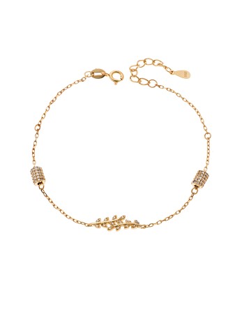 Βραχιόλι Senza από επιχρυσωμένο ασήμι 925, κλαδάκια με λευκά ζιργκόν και κυλινδράκια - SSR3950-1GD