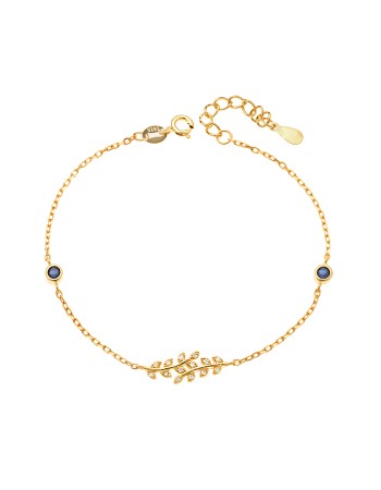 Βραχιόλι Senza από επιχρυσωμένο ασήμι 925, κλαδάκια με λευκά ζιργκόν και μπλε πέτρες - SSR3950GBL