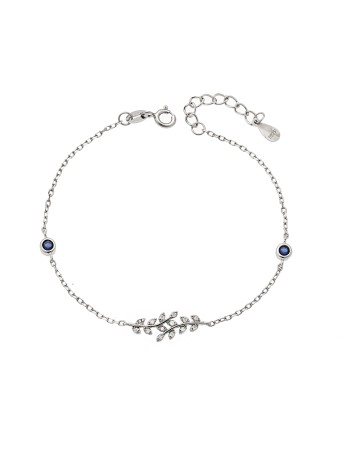 Βραχιόλι Senza από ασήμι 925, κλαδάκια με λευκά ζιργκόν και μπλε πέτρες - SSR3950SBL
