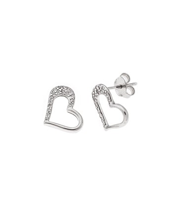 Σκουλαρίκια Senza από ασήμι 925, καρδιά μισή περίγραμμα και μισή λευκά ζιργκόν - SSR3961SR