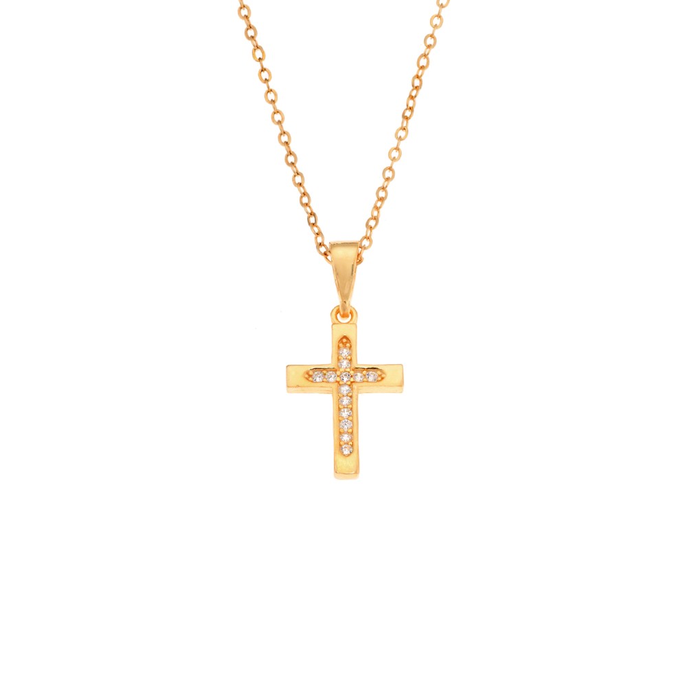 Μενταγιόν Senza από επιχρυσωμένο ασήμι 925, σταυρουδάκι με λευκά ζιργκόν - SSR3984GD