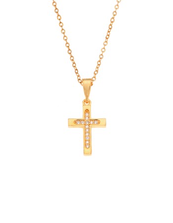 Μενταγιόν Senza από επιχρυσωμένο ασήμι 925, σταυρουδάκι με λευκά ζιργκόν - SSR3984GD