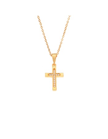 Μενταγιόν Senza από επιχρυσωμένο ασήμι 925, σταυρουδάκι με λευκά ζιργκόν - SSR3984GD