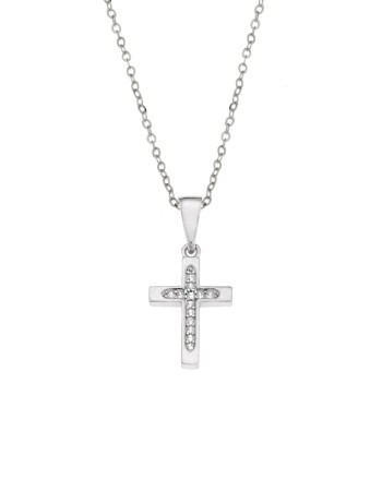 Μενταγιόν Senza από ασήμι 925, σταυρουδάκι με λευκά ζιργκόν - SSR3984SR