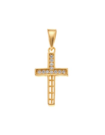 Μενταγιόν Senza από επιχρυσωμένο ασήμι 925, σταυρουδάκι με λευκά ζιργκόν - SSR3985GD