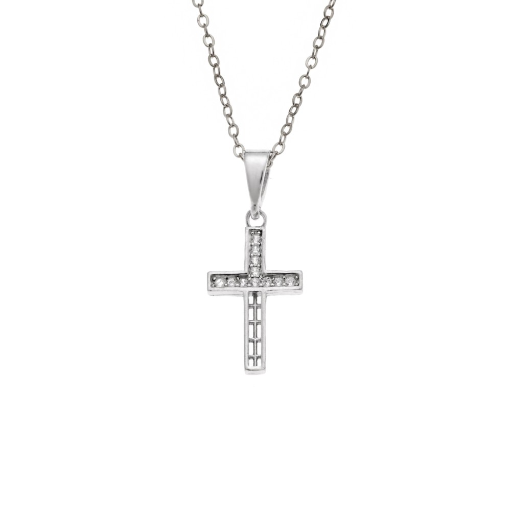 Μενταγιόν Senza από ασήμι 925, σταυρουδάκι με λευκά ζιργκόν - SSR3985SR