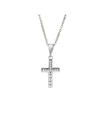 Μενταγιόν Senza από ασήμι 925, σταυρουδάκι με λευκά ζιργκόν - SSR3985SR