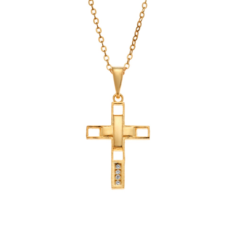 Μοτίφ Senza από επιχρυσωμένο ασήμι 925, σταυρουδάκι με λευκά ζιργκόν - SSR3986GD