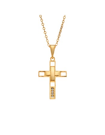 Μοτίφ Senza από επιχρυσωμένο ασήμι 925, σταυρουδάκι με λευκά ζιργκόν - SSR3986GD