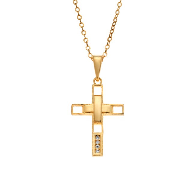 Μοτίφ Senza από επιχρυσωμένο ασήμι 925, σταυρουδάκι με λευκά ζιργκόν - SSR3986GD