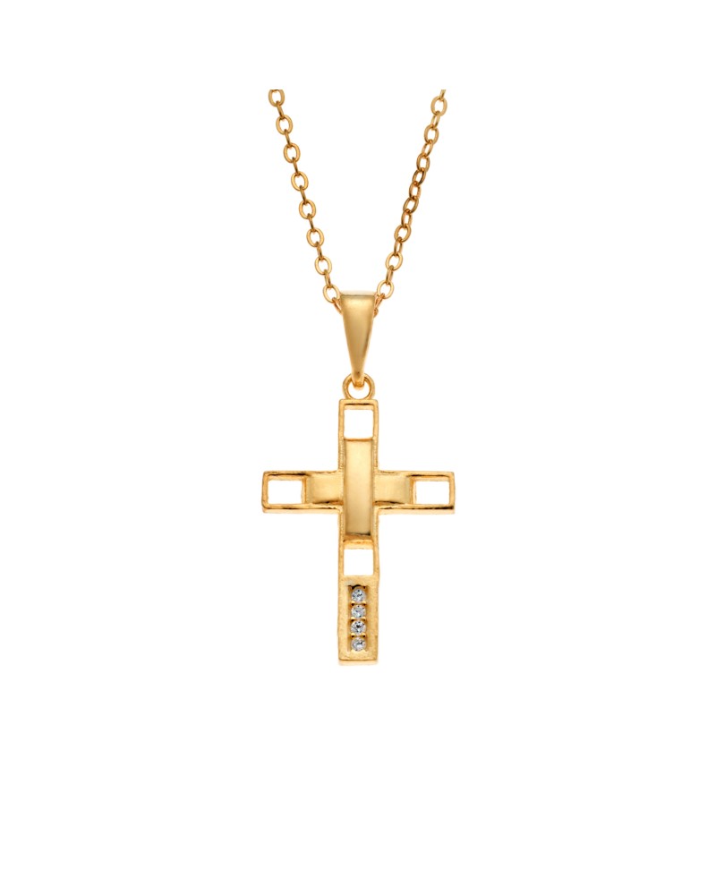 Μοτίφ Senza από επιχρυσωμένο ασήμι 925, σταυρουδάκι με λευκά ζιργκόν - SSR3986GD