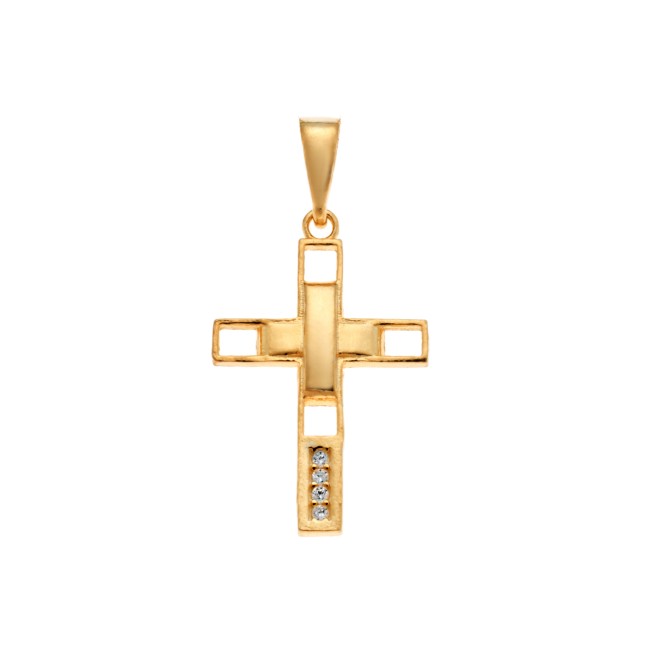 Μοτίφ Senza από επιχρυσωμένο ασήμι 925, σταυρουδάκι με λευκά ζιργκόν - SSR3986GD