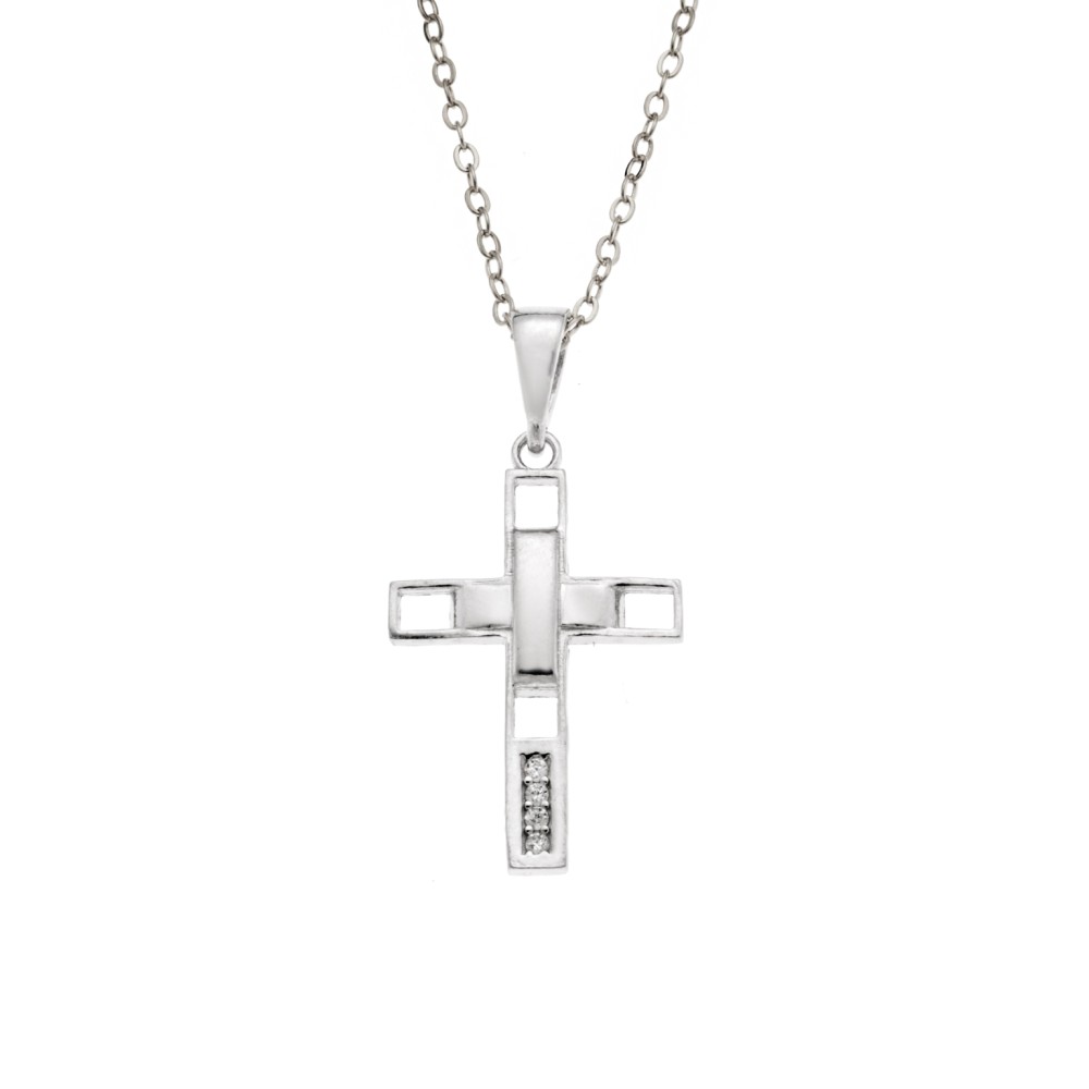 Μοτίφ Senza από ασήμι 925, σταυρουδάκι με λευκά ζιργκόν - SSR3986SR