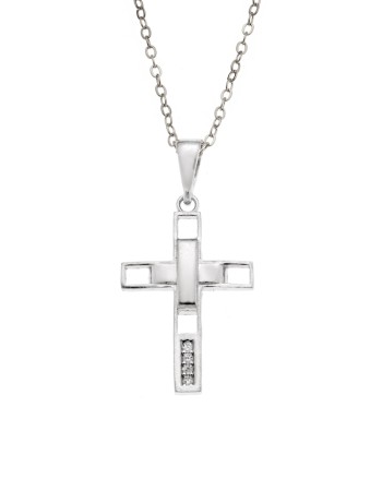 Μοτίφ Senza από ασήμι 925, σταυρουδάκι με λευκά ζιργκόν - SSR3986SR