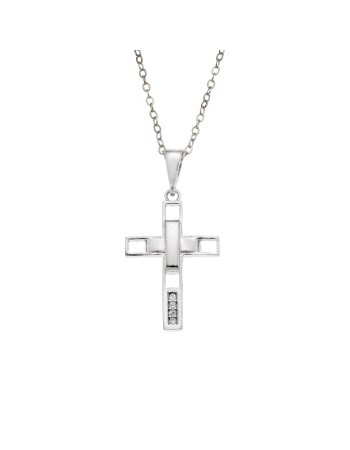 Μοτίφ Senza από ασήμι 925, σταυρουδάκι με λευκά ζιργκόν - SSR3986SR