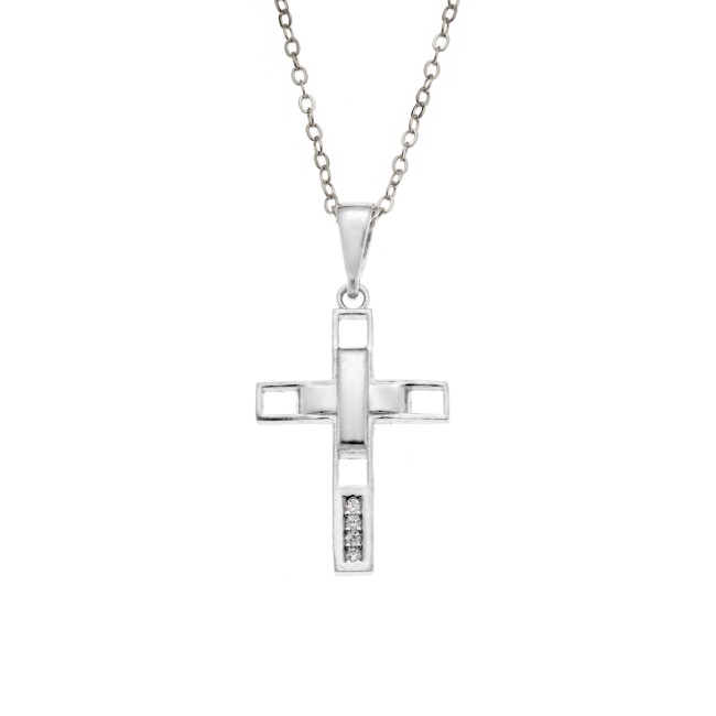 Μοτίφ Senza από ασήμι 925, σταυρουδάκι με λευκά ζιργκόν - SSR3986SR