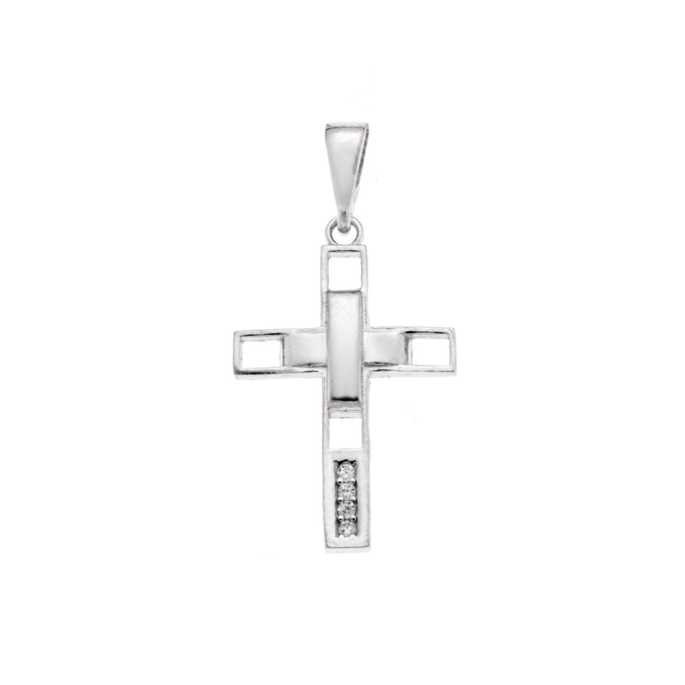 Μοτίφ Senza από ασήμι 925, σταυρουδάκι με λευκά ζιργκόν - SSR3986SR