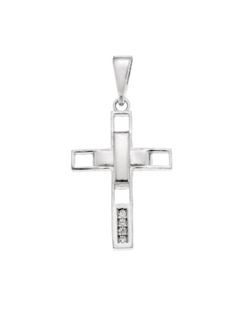 Μοτίφ Senza από ασήμι 925, σταυρουδάκι με λευκά ζιργκόν - SSR3986SR