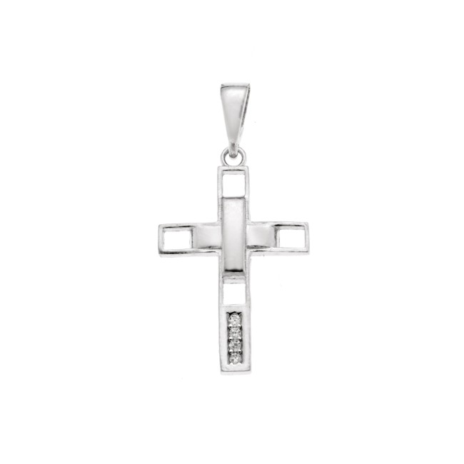 Μοτίφ Senza από ασήμι 925, σταυρουδάκι με λευκά ζιργκόν - SSR3986SR