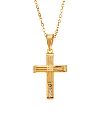 Μενταγιόν Senza από επιχρυσωμένο ασήμι 925, σταυρουδάκι με λευκά ζιργκόν - SSR3987GD