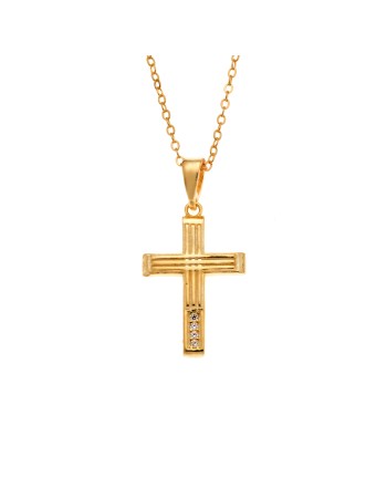 Μενταγιόν Senza από επιχρυσωμένο ασήμι 925, σταυρουδάκι με λευκά ζιργκόν - SSR3987GD