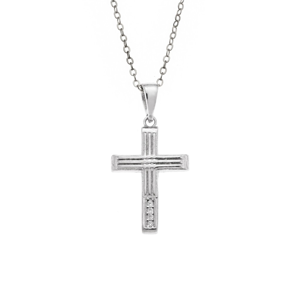 Μενταγιόν Senza από ασήμι 925, σταυρουδάκι με λευκά ζιργκόν - SSR3987SR