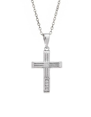 Μενταγιόν Senza από ασήμι 925, σταυρουδάκι με λευκά ζιργκόν - SSR3987SR