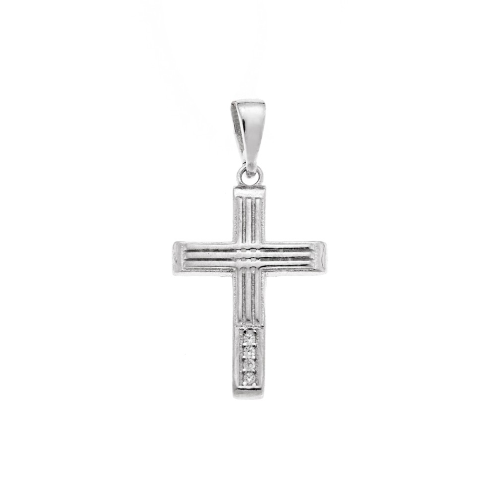 Μενταγιόν Senza από ασήμι 925, σταυρουδάκι με λευκά ζιργκόν - SSR3987SR