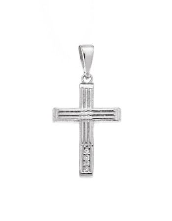 Μενταγιόν Senza από ασήμι 925, σταυρουδάκι με λευκά ζιργκόν - SSR3987SR