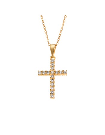 Μενταγιόν Senza από επιχρυσωμένο ασήμι 925, σταυρουδάκι με λευκά ζιργκόν - SSR3988GD