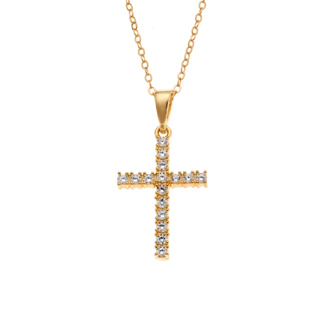 Μενταγιόν Senza από επιχρυσωμένο ασήμι 925, σταυρουδάκι με λευκά ζιργκόν - SSR3988GD