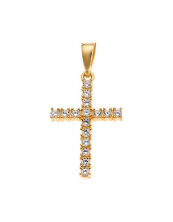 Μενταγιόν Senza από επιχρυσωμένο ασήμι 925, σταυρουδάκι με λευκά ζιργκόν - SSR3988GD
