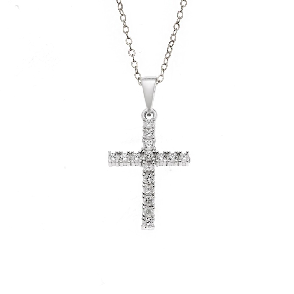 Μενταγιόν Senza από ασήμι 925, σταυρουδάκι με λευκά ζιργκόν - SSR3988SR