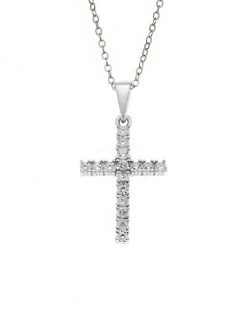 Μενταγιόν Senza από ασήμι 925, σταυρουδάκι με λευκά ζιργκόν - SSR3988SR