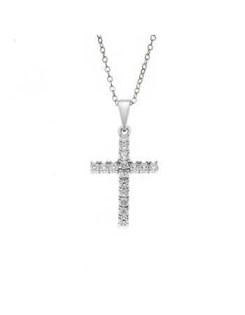 Μενταγιόν Senza από ασήμι 925, σταυρουδάκι με λευκά ζιργκόν - SSR3988SR