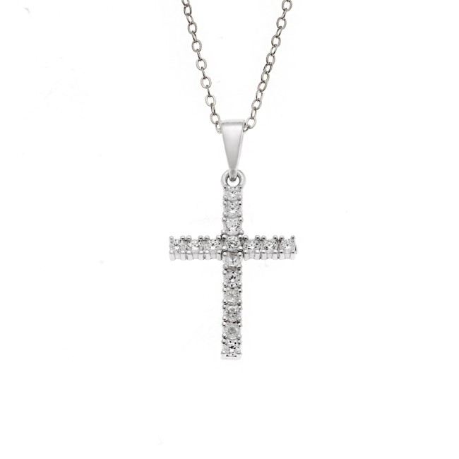 Μενταγιόν Senza από ασήμι 925, σταυρουδάκι με λευκά ζιργκόν - SSR3988SR