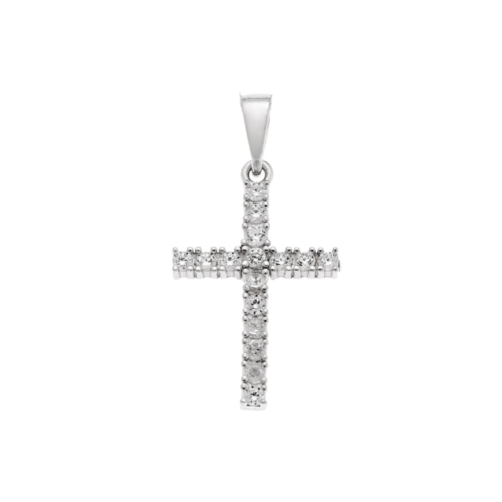 Μενταγιόν Senza από ασήμι 925, σταυρουδάκι με λευκά ζιργκόν - SSR3988SR