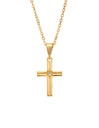 Μενταγιόν Senza από επιχρυσωμένο ασήμι 925, σταυρουδάκι με λευκά ζιργκόν - SSR3989GD