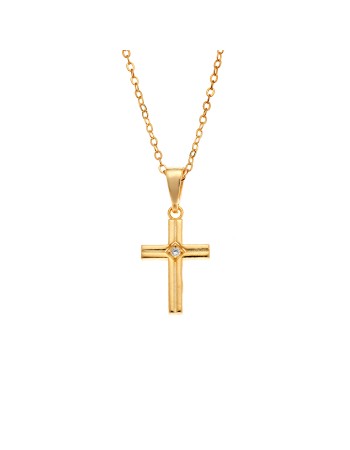 Μενταγιόν Senza από επιχρυσωμένο ασήμι 925, σταυρουδάκι με λευκά ζιργκόν - SSR3989GD