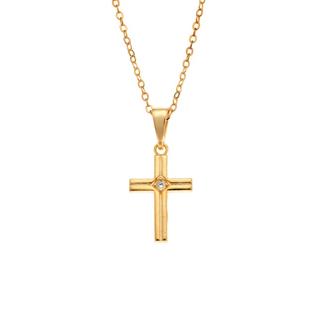 Μενταγιόν Senza από επιχρυσωμένο ασήμι 925, σταυρουδάκι με λευκά ζιργκόν - SSR3989GD