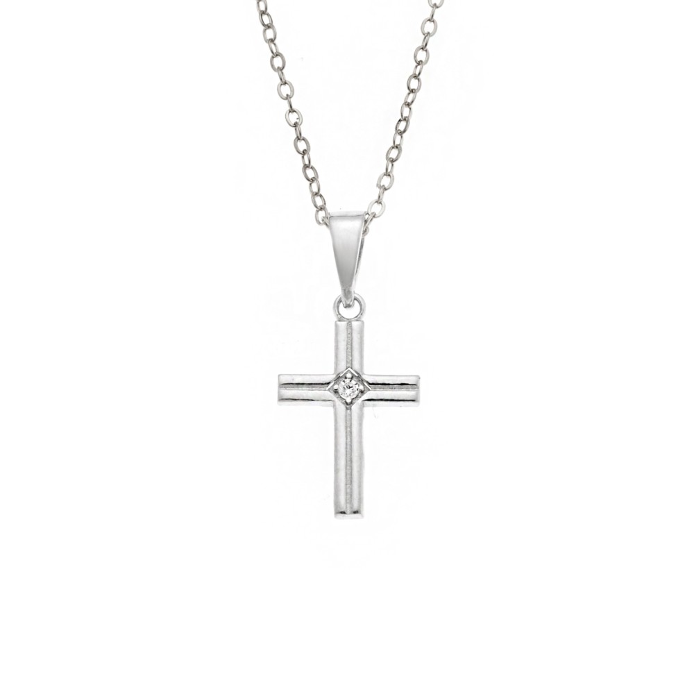 Μενταγιόν Senza από ασήμι 925, σταυρουδάκι με λευκά ζιργκόν - SSR3989SR