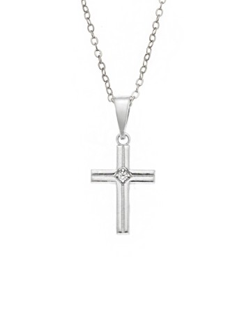 Μενταγιόν Senza από ασήμι 925, σταυρουδάκι με λευκά ζιργκόν - SSR3989SR