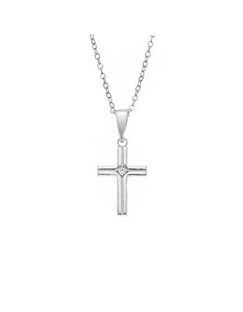 Μενταγιόν Senza από ασήμι 925, σταυρουδάκι με λευκά ζιργκόν - SSR3989SR