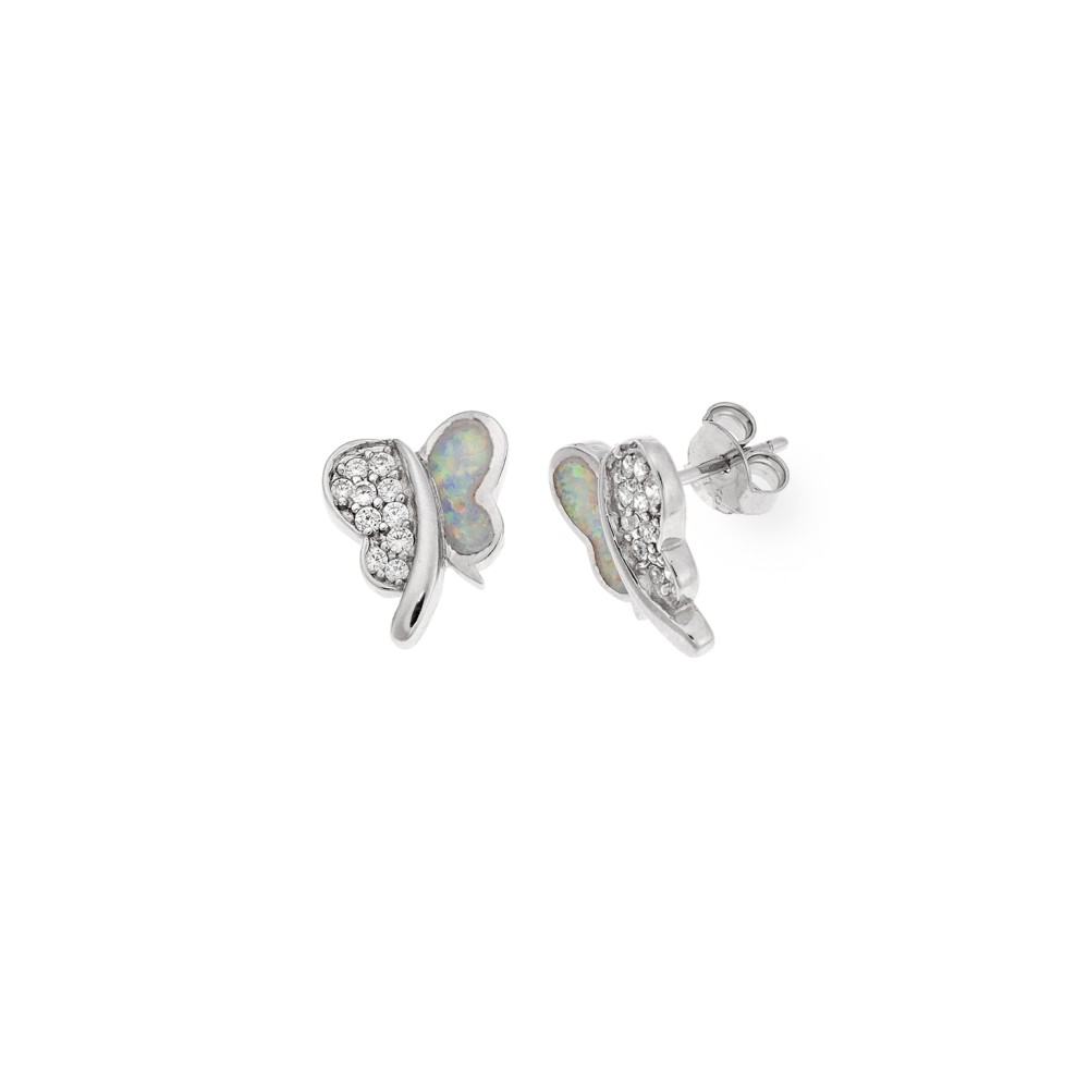 Σκουλαρίκια Senza από ασήμι 925, πεταλούδα με Opal και ζιργκόν - SSR4024SWH