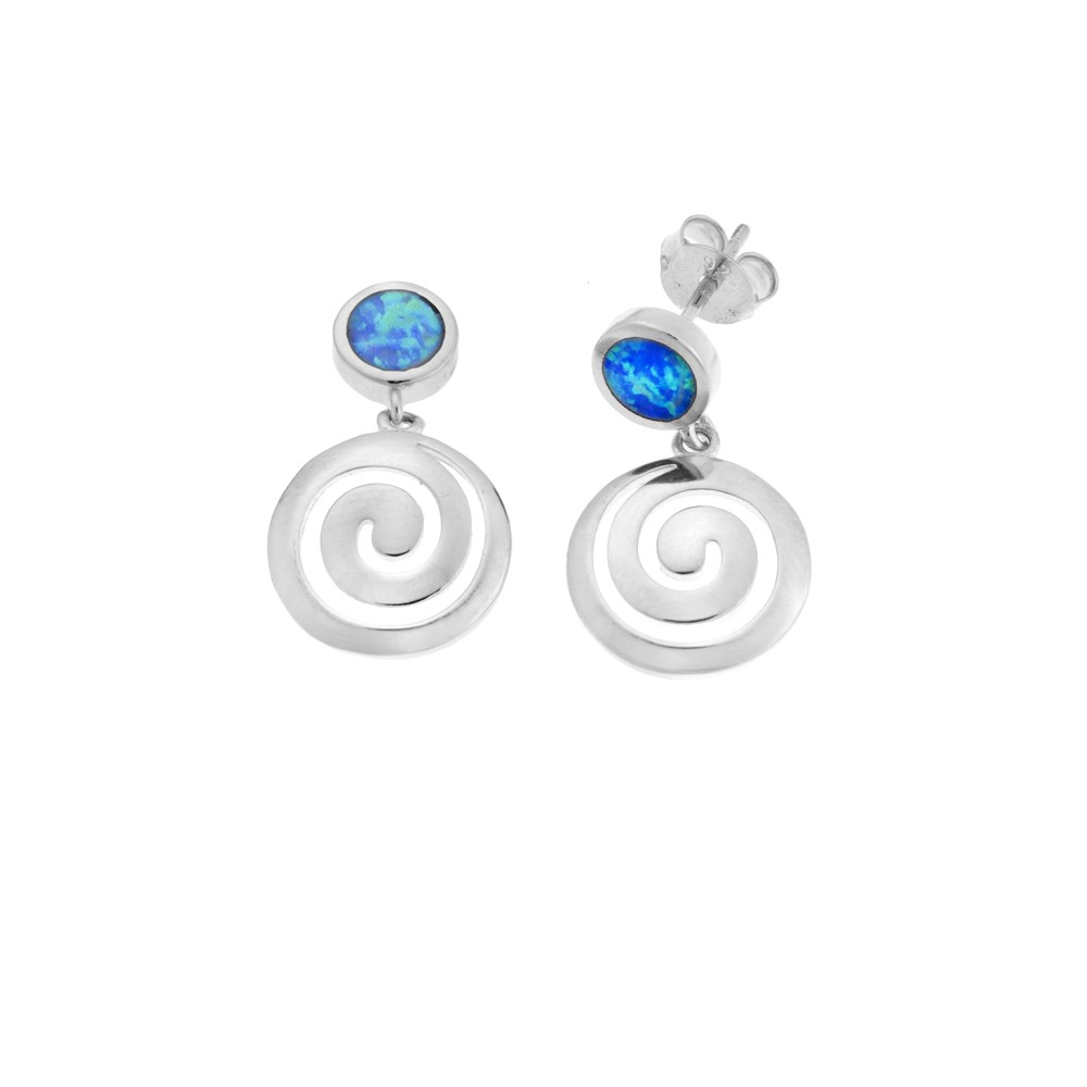 Σκουλαρίκια Senza από ασήμι 925, κύκλος με Opal και Σπείρα - SSR4038SOP