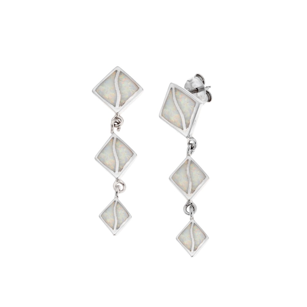 Σκουλαρίκια Senza από ασήμι 925, ρόμβοι με Opal - SSR4040SWH