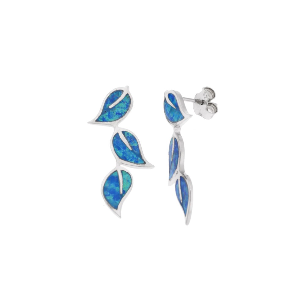 Σκουλαρίκια Senza από ασήμι 925, φυλλαράκια με Opal - SSR4041SOP